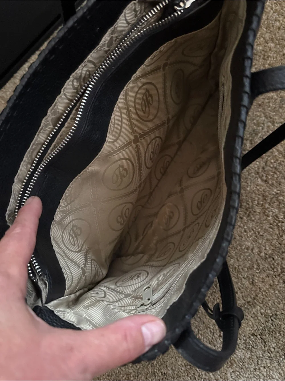 Brighton Black Leather Tote with Embossed Medallion